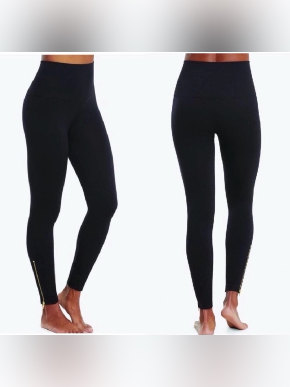Spanx seamless high waist black leggings with ankle zipper Sz Small